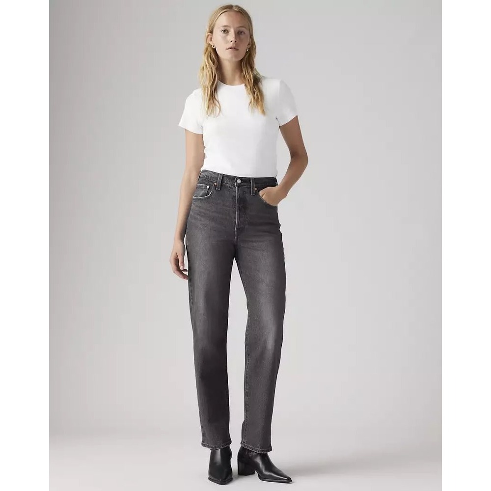 Levi's Ribcage Straight Ankle Jeans Faded Black  27 High Rise Button Fly Denim